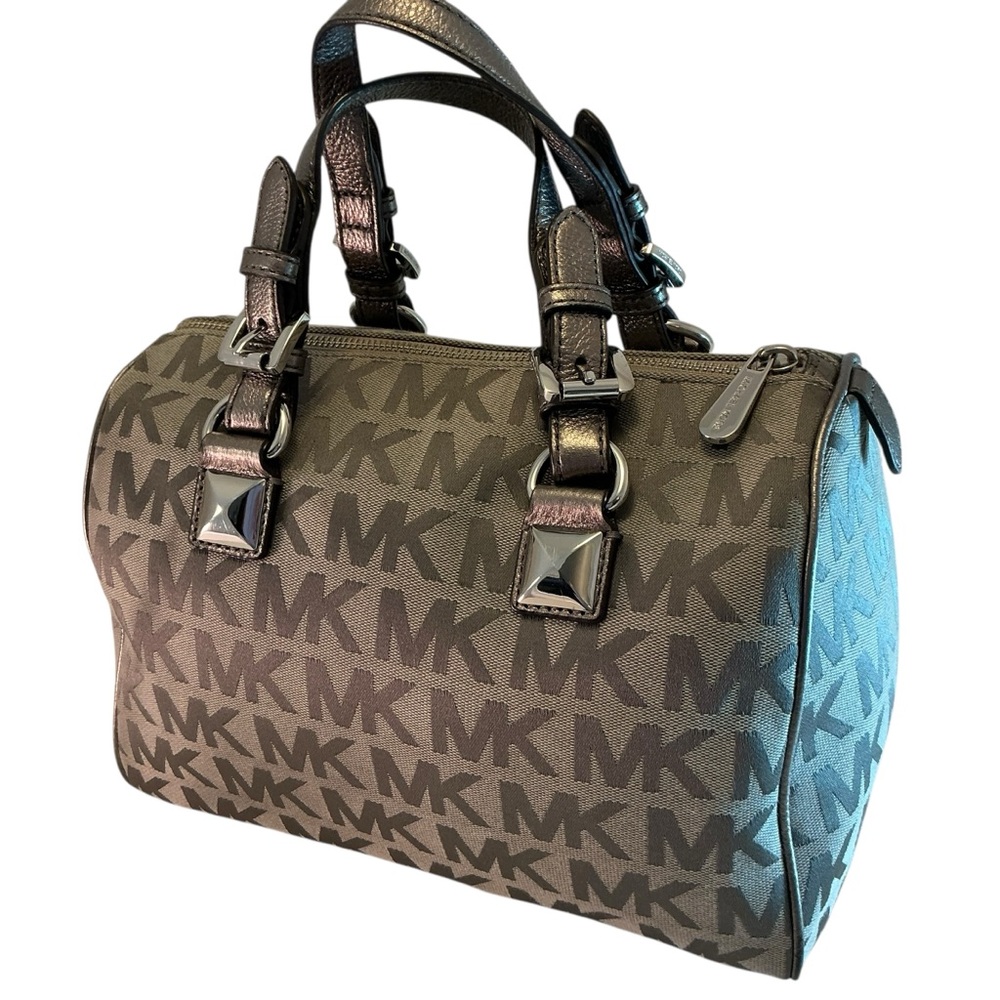 Michael Kors Med GRAYSON Satchel & Continental Wallet MK Logo ICE/Slate/Gun Gray - Picture 2 of 15
